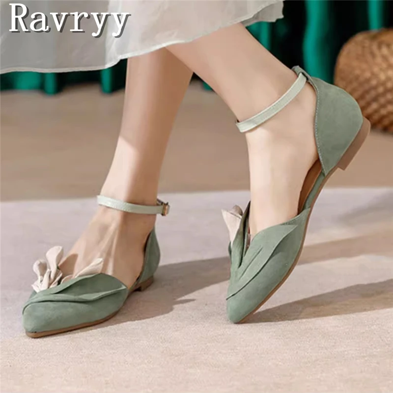 Flower decor Pointed Toe Single Shoes Designer Flat Bottom Strap Sandals Women\'s Evening Versatile Mary Jane Shoes