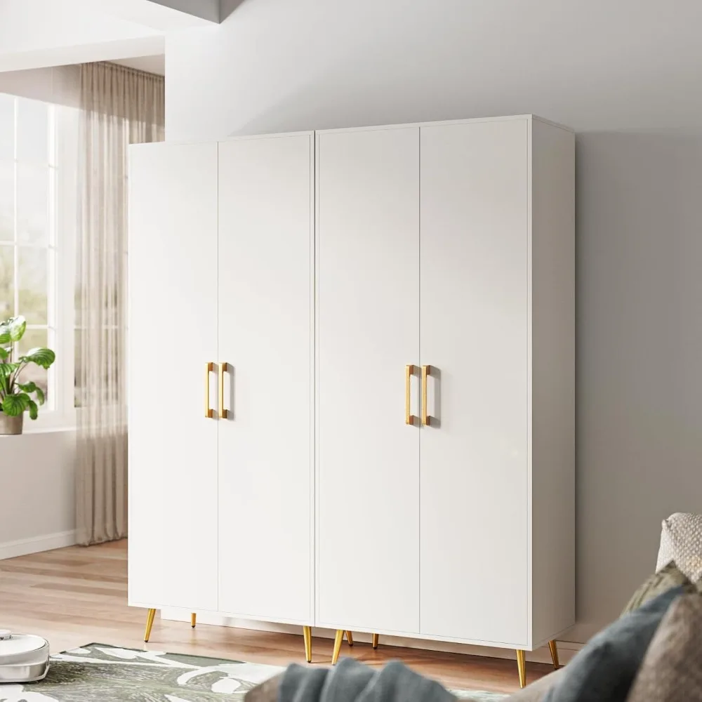 

69 Inch Storage Cabinet with Adjustable Shelves and Gold Handle Legs, Wooden Storage Cabinet for Bedroom, Laundry Room