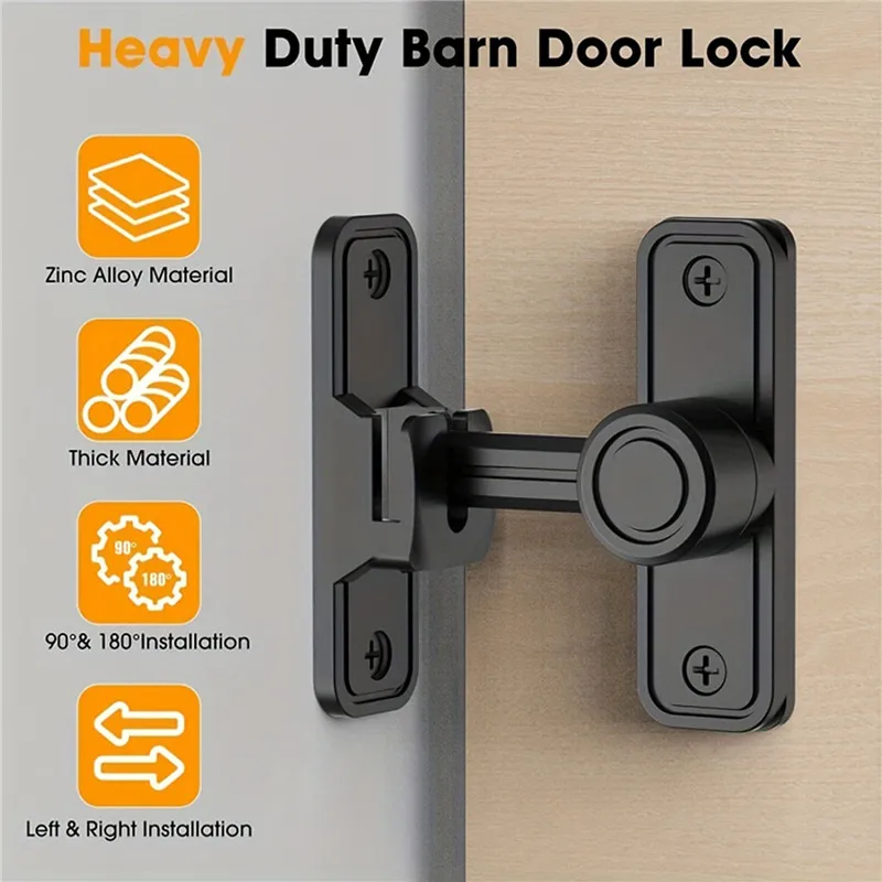 90° Barn Door Lock Heavy Duty Sliding Barn Door Latch Lock Bolt 90 Degree Flip Gate Latch Wine Cabinet Closet Right Angle Lock