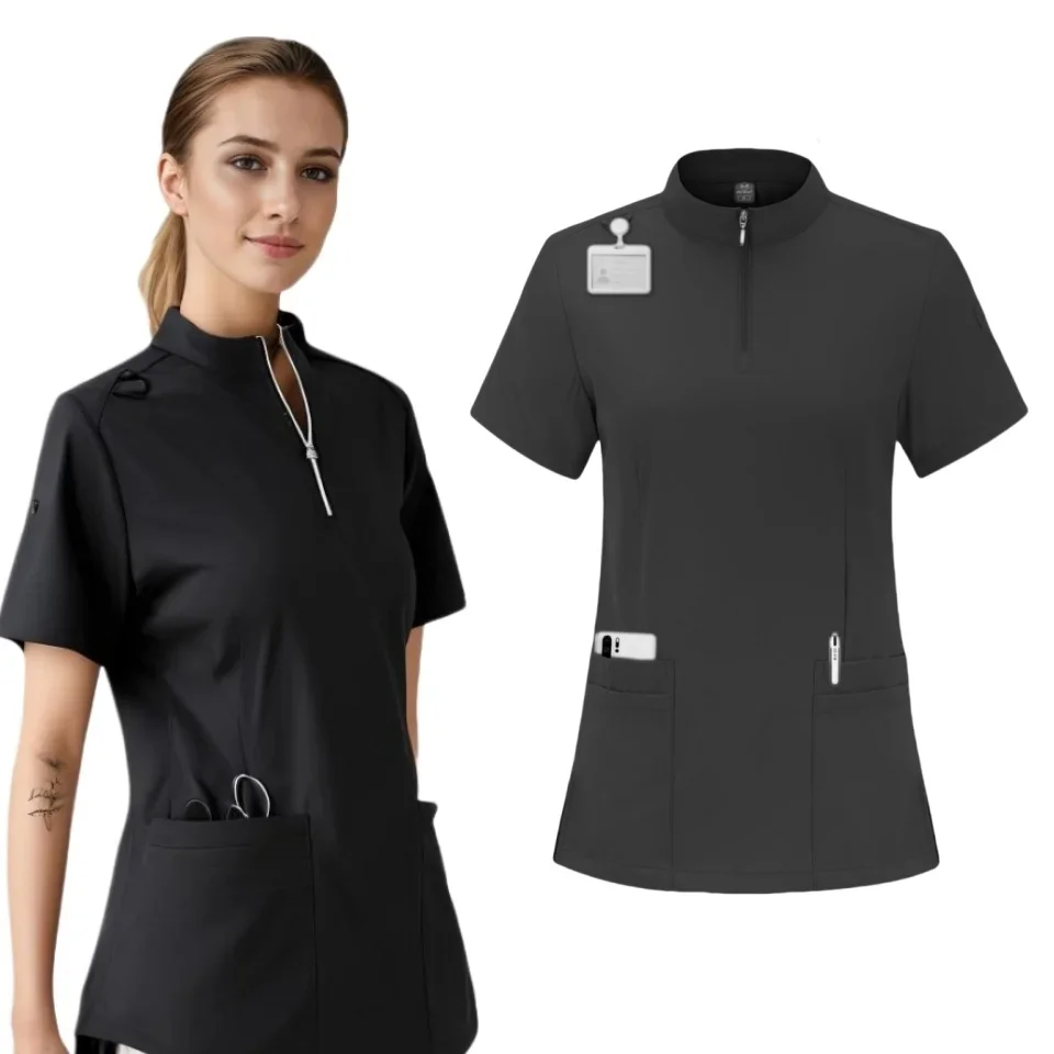 Uniformes médicos con cuello en V para mujer, conjunto de borlas para enfermera, ropa de trabajo para médico de Hospital, uniforme de trabajo para cirugía Dental Oral, uniforme de trabajo de manga corta