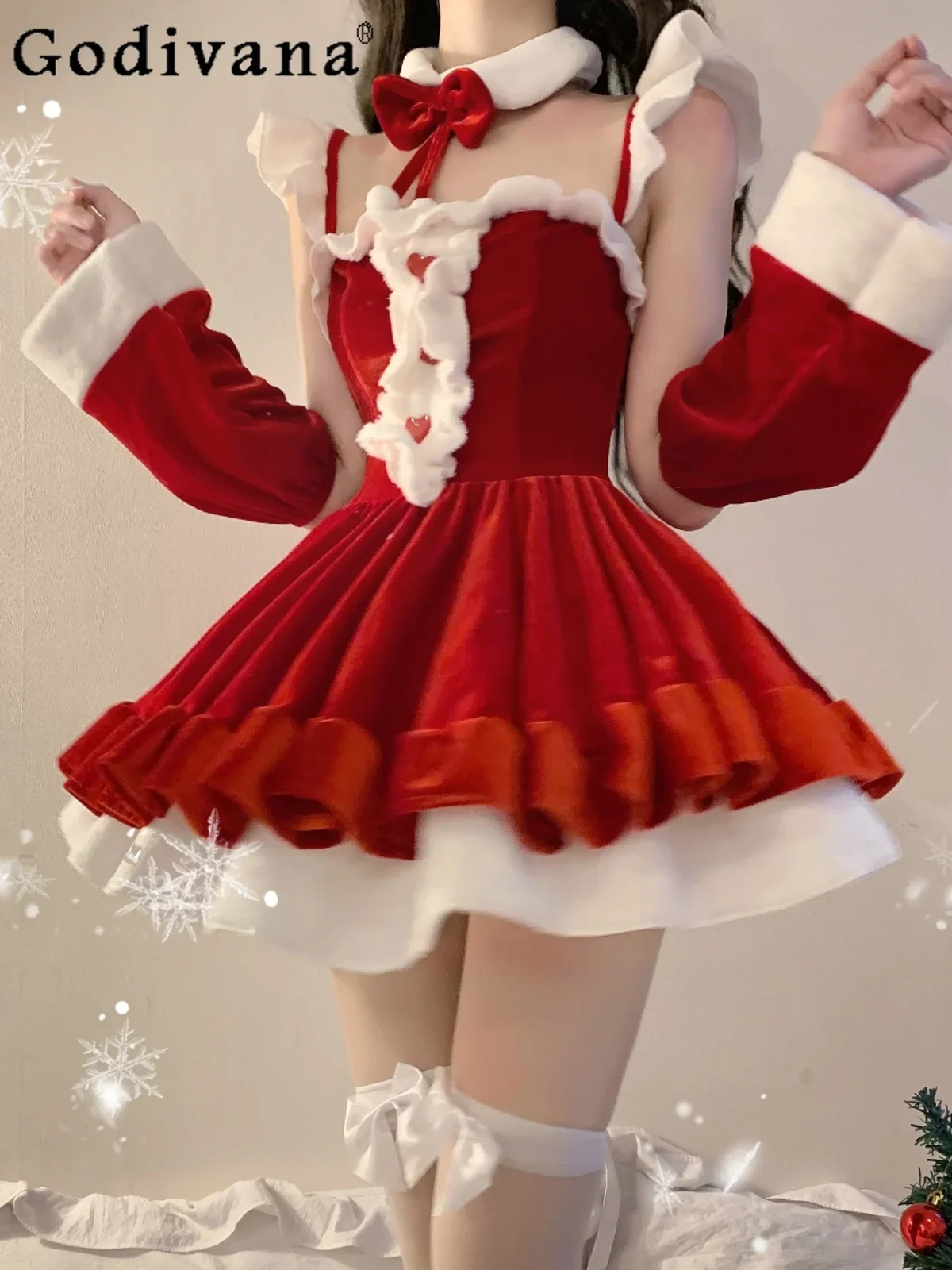 

Cos Uniform Sexy Dress Christmas Women's Clothing Atmosphere Skirt Japanese Sweet Waist Puffy Dresses