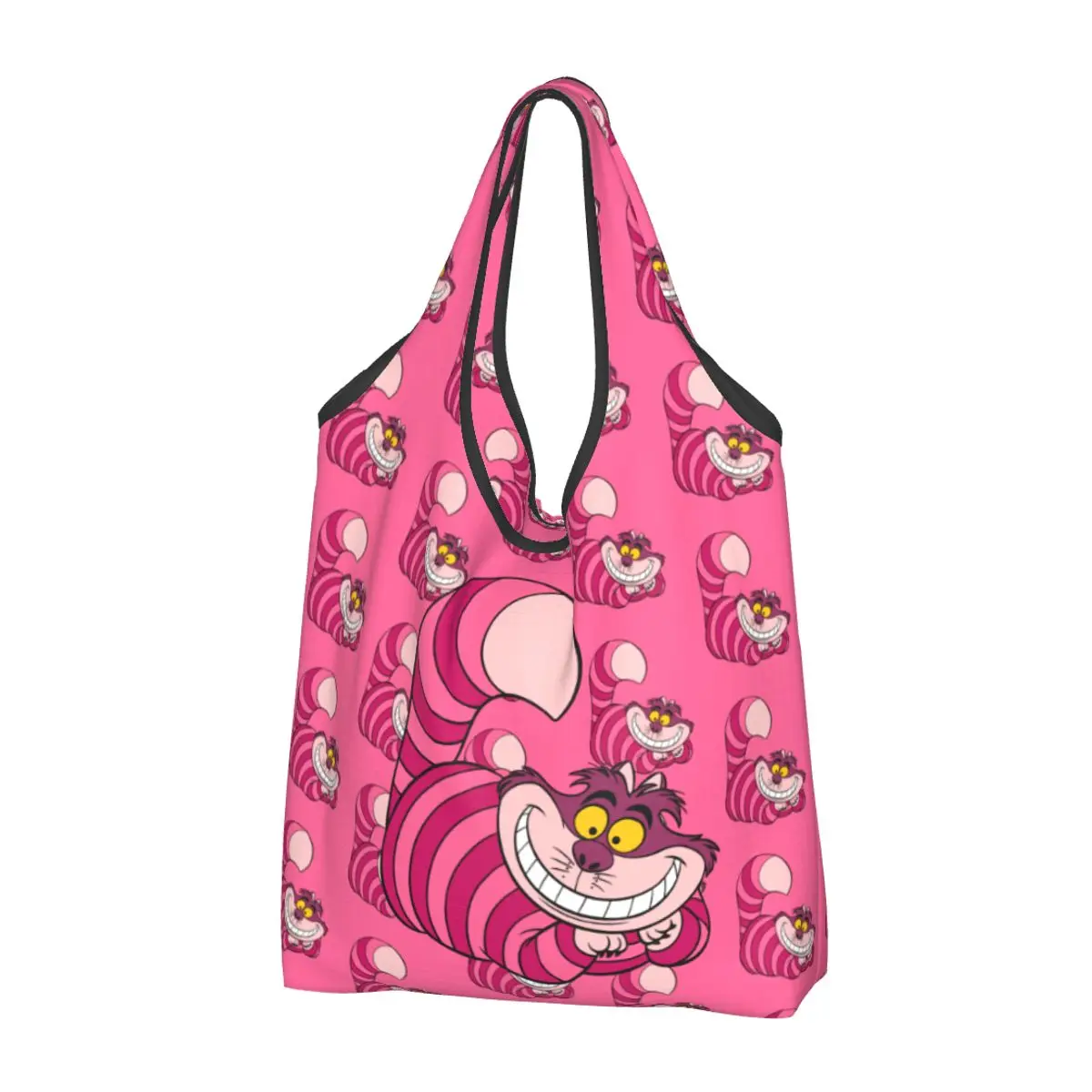 Custom Cheshire Cat Grocery Tote Shopping Bag Women Kawaii Alice In Wonderland Cartoon Shoulder Shopper Bag Handbags