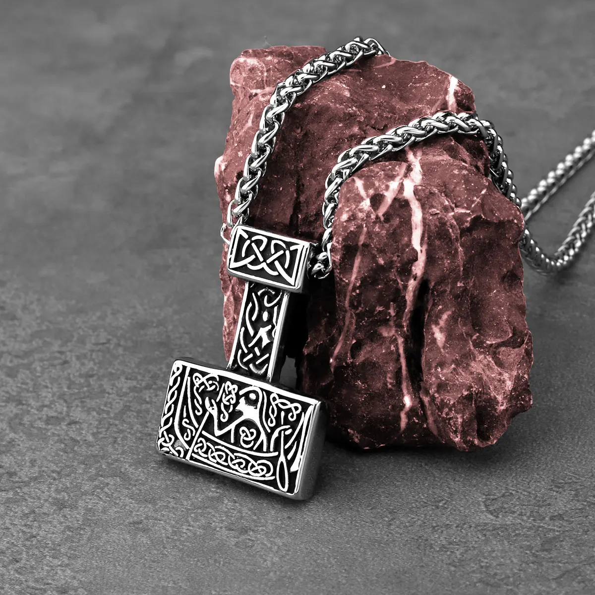 Vintage Viking Thor Hammer Necklace Men's Stainless Steel Mjolnir Rune Pendant Necklace Celtic Knot Talisman Jewelry Wholesale