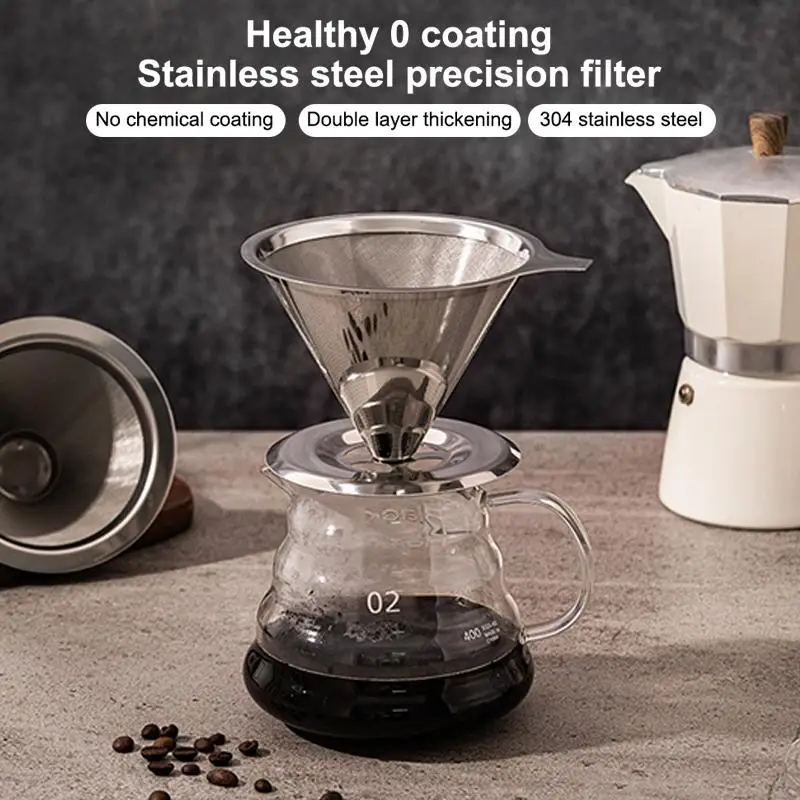Stainless Steel Pour Over Coffee Filter With Ultra Fine Mesh And Food Grade Material Perfect For Home Office Coffee Brewing