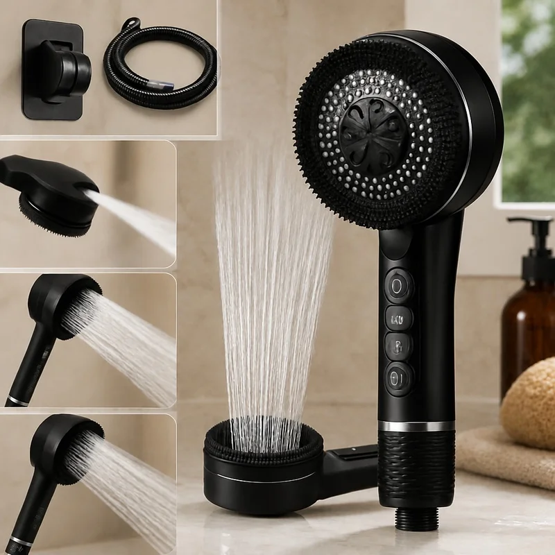 Adjustable Four-Mode Shower Sprayer with Integrated Filtration for Bathroom Use