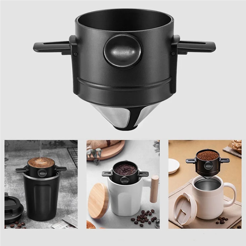 Portable Coffee Filter Reusable Funnel Tea Infuser Stainless Steel Minie Dripper Coffee Dripper for Home Office Trave-A