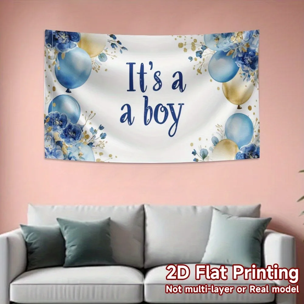 It's a Boy Blue Balloon Baby Shower Banner Wall Tapestry 3x5 Ft And 4x6FT Nursery Party Decor