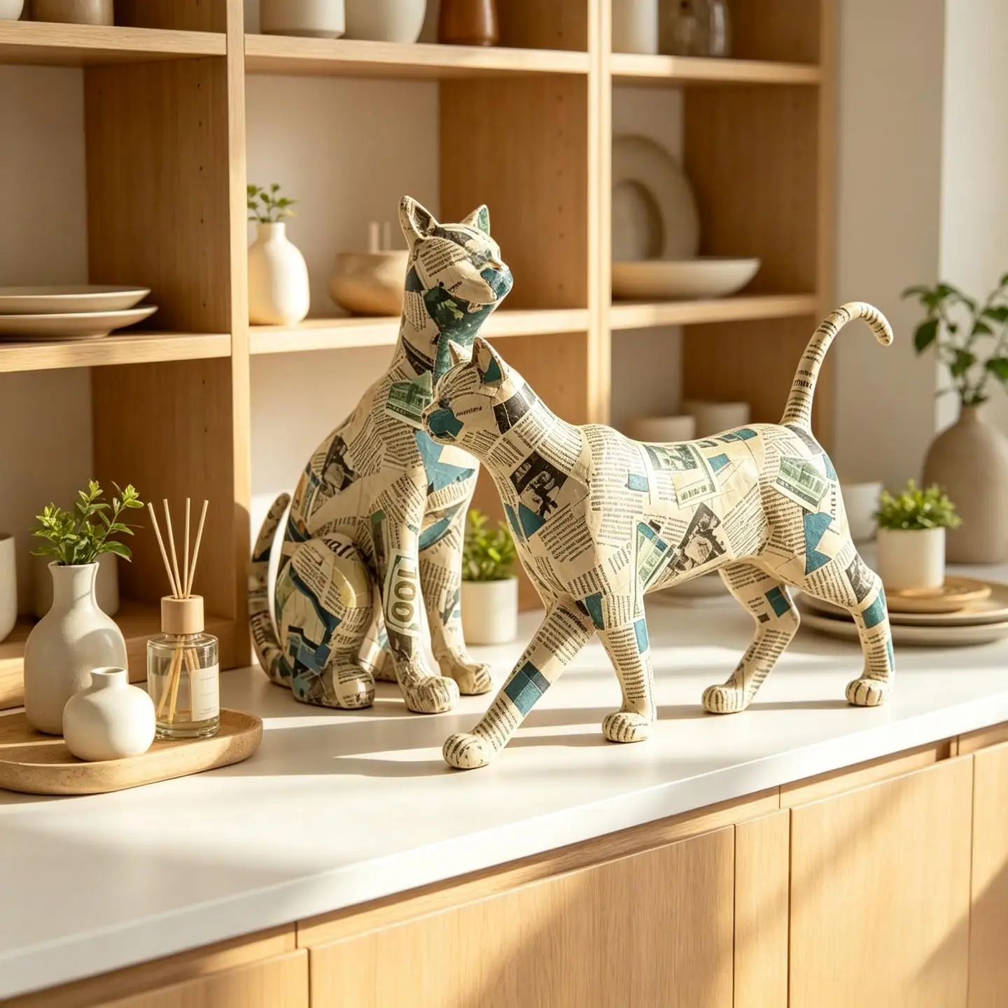 Retro newspaper tattoo cat home decoration ornament living room porch TV cabinet creative resin handicraft decoration