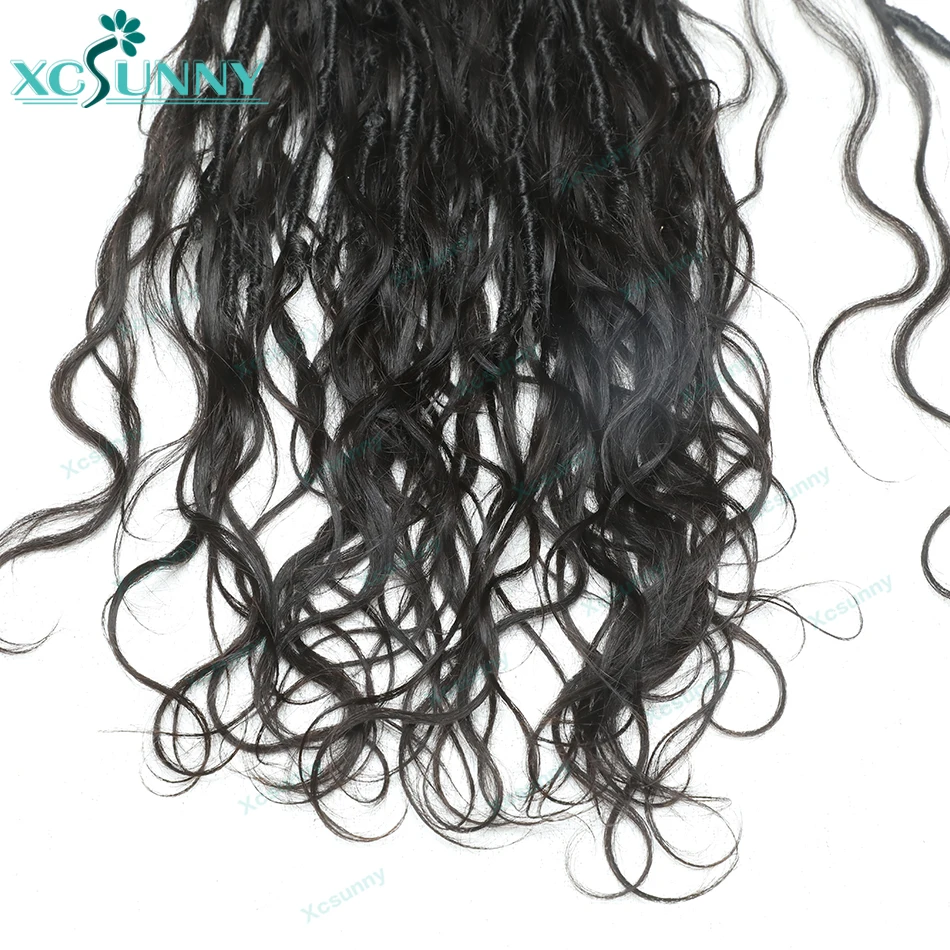 Extensiones de pelo bohemio de ganchillo pre-bucle con cabello humano, extremos ondulados, trenzas de pelo bohemio, rastas de diosa para mujeres negras