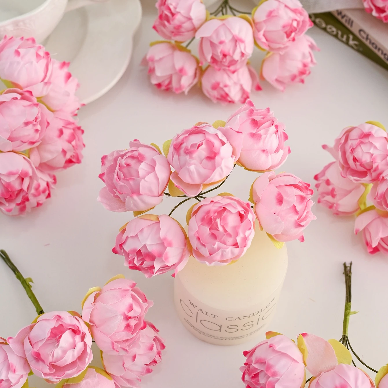 6/12 Stück Künstliche Blumen Hibiskusknospen aus Seide Weihnachtsdekoration Mini-Bouquet für Zuhause, Hochzeit, Braut, DIY-Box, Girlande, Scrapbooking – Detail 6