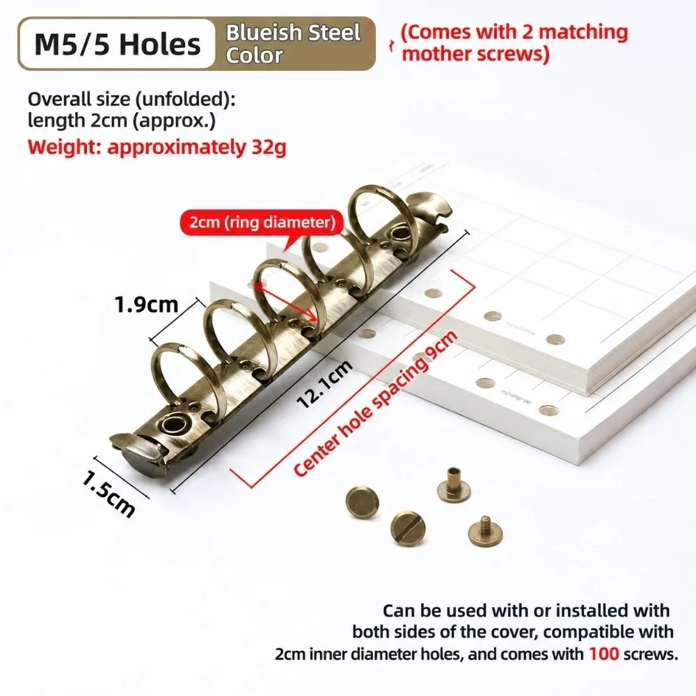 Detachable Loose Leaf Binder Ring Multi Sizes Multi Colors Loose Leaf Ring Screw Rivet Included Metal Material