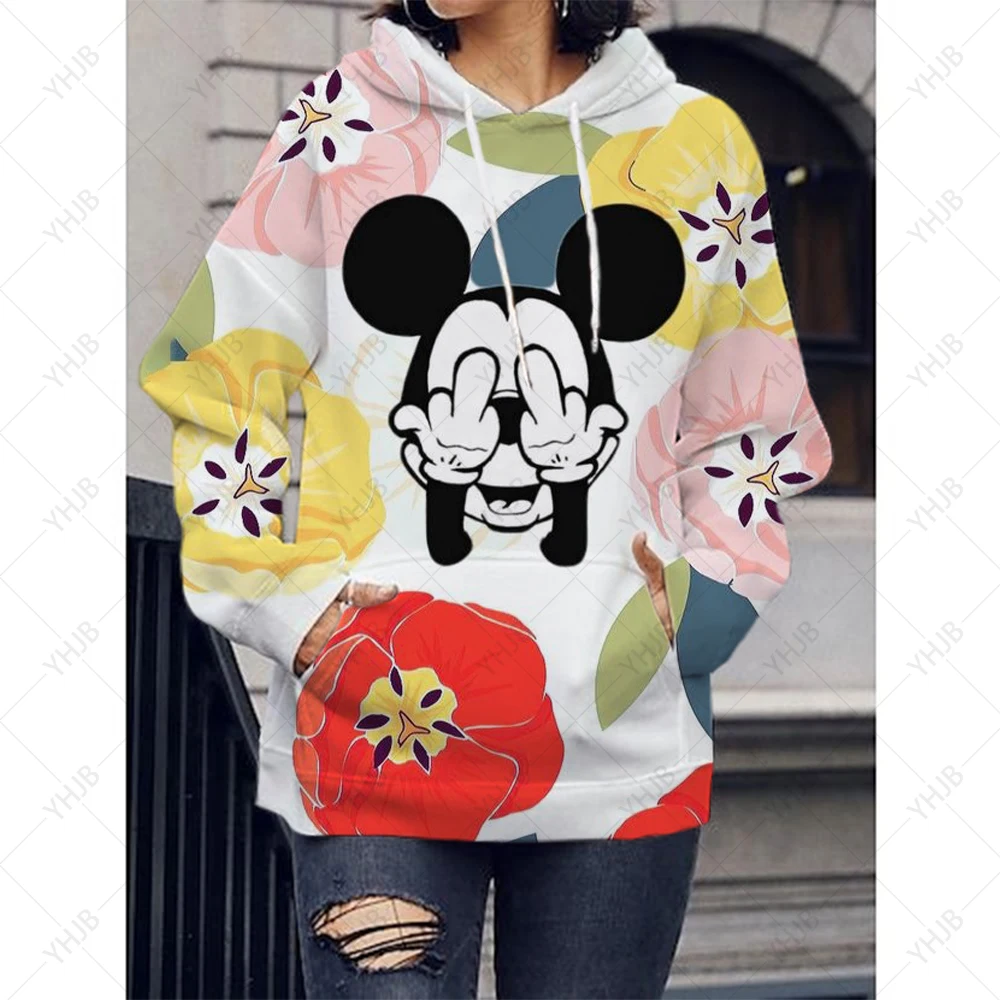 Spring Women Hoodies Cartoon Disney Minnie Mickey Mouse Print Fashion Sweatshirt Long Sleeve Pullovers Female Casual Sweatshirts