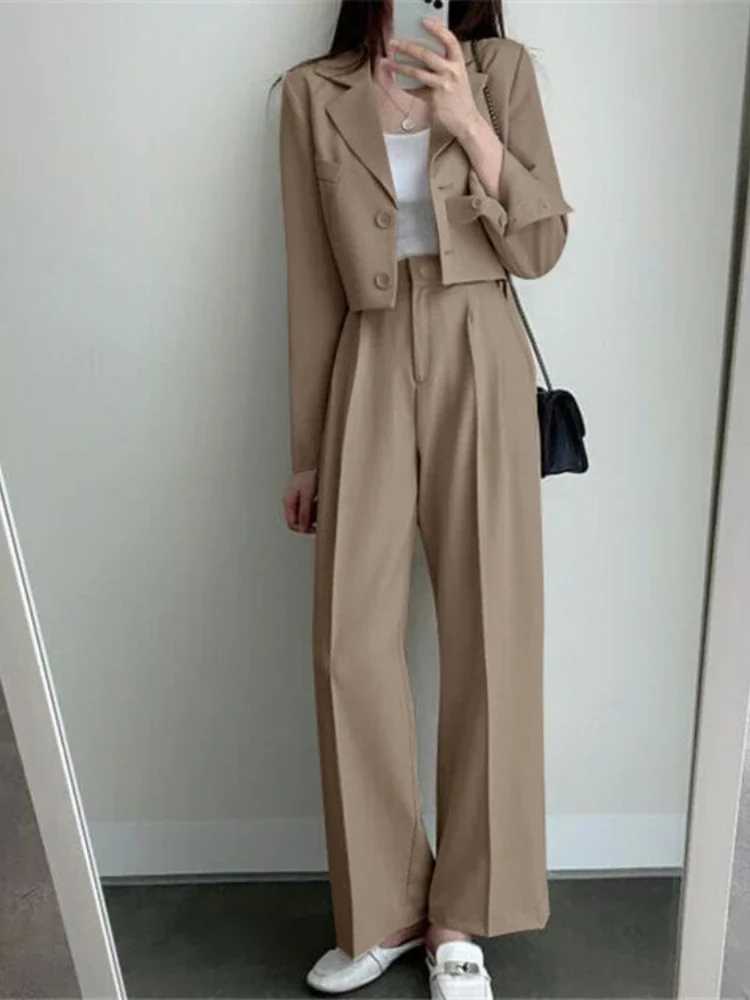 Zestaw spodni damskich Casual Short Blazer Two Piece Sets Girl Outfits New Pure Color Office Wear Fashion Pantsuit Spring Autumn 2024