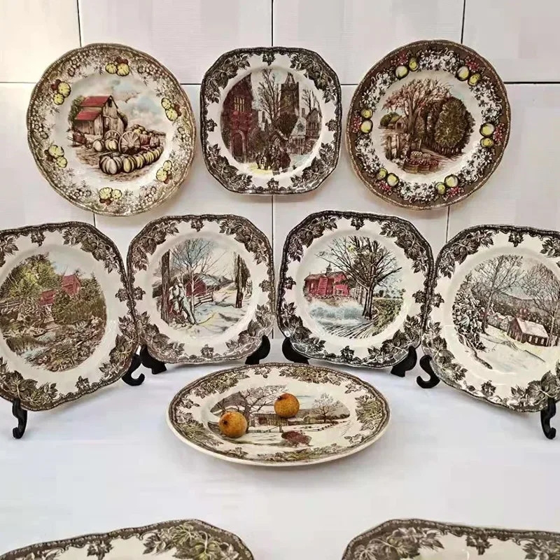 

British Wood Classic Ceramic Tableware Jazz Manor European Series Decorative Plates Dishes and Plates Sets Plate Set