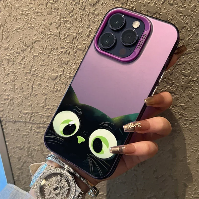 Niedliche Cartoon-schwarze Katze Handyhülle für iPhone 17 16 15 Pro Max Hüllen iPhone 14 13 12 11Pro Max 7 8 Plus SE 17Air stoßfeste Abdeckung