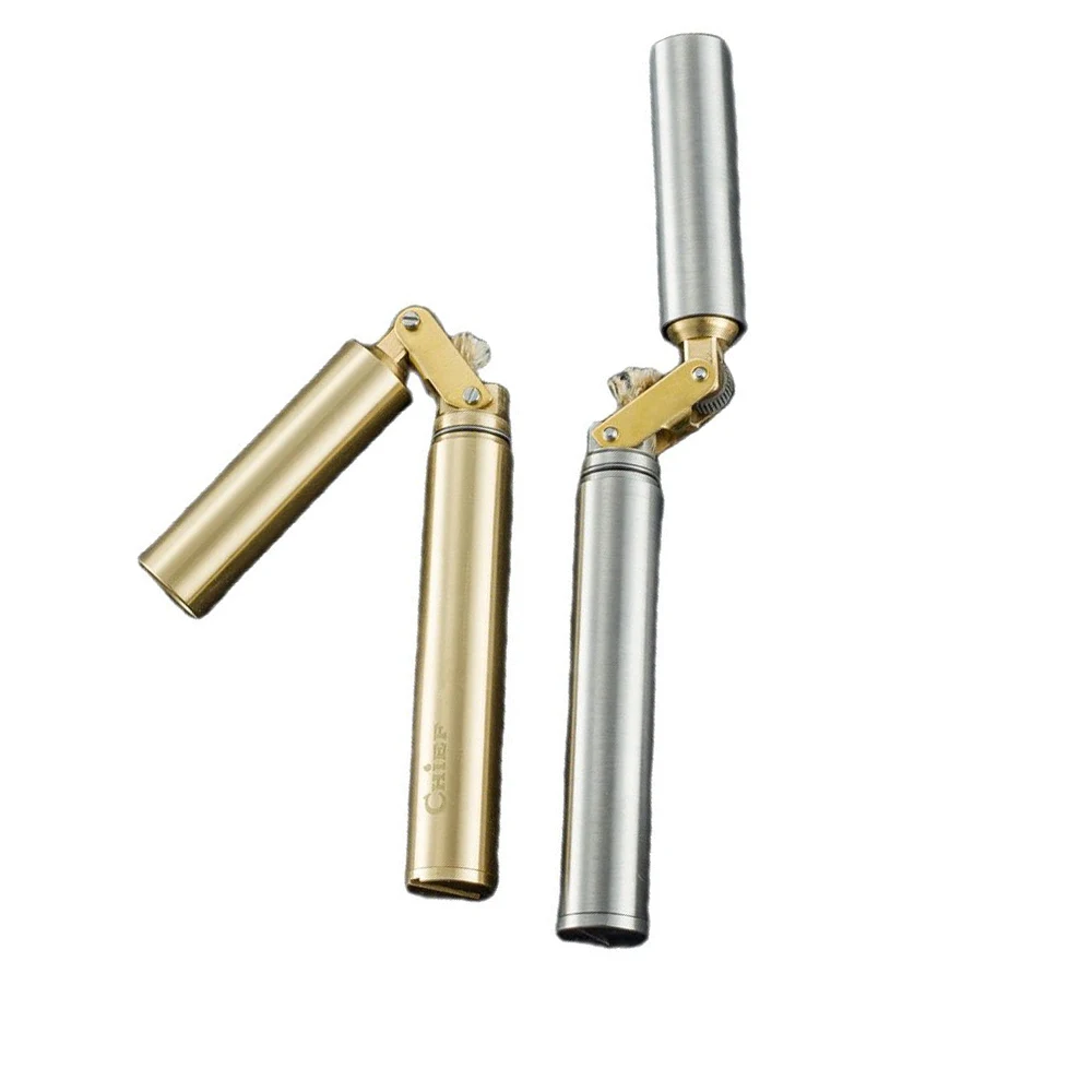 Funny Double Stick Brass Gasoline Lighter Portable Slim Folding