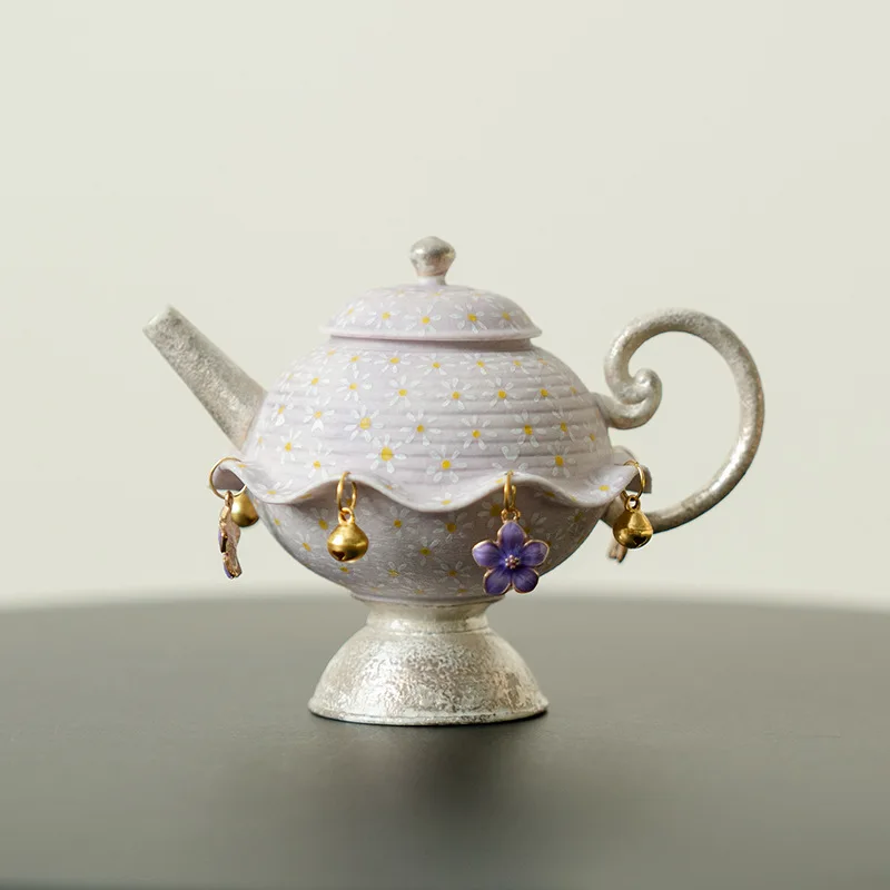 New Chinese lilac purple pure hand-painted small daisy dream language pot with pendant ceramic personal household tea maker