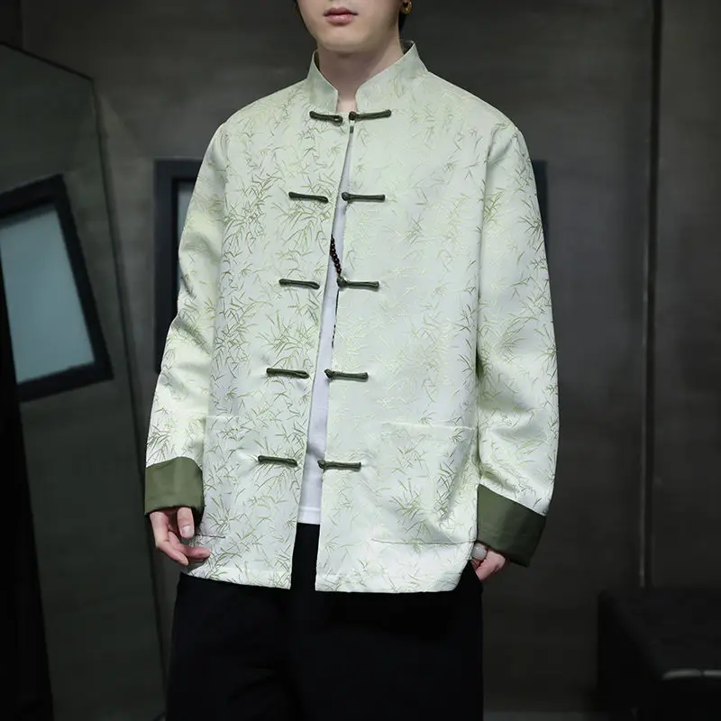 

Новое китайское пальто Manin Jacket, мужская верхняя одежда с цветочной вышивкой, весенний сезон, свободная посадка, традиционная этническая одежда...