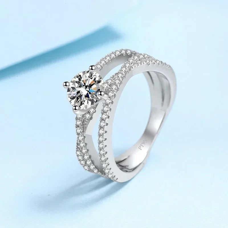 Three Lifetimes Platinum Pt950 Women Engagement Rings Fine Jewelry Cross Winding Band 1CT Moissanite Diamond Girl Birthday Gift