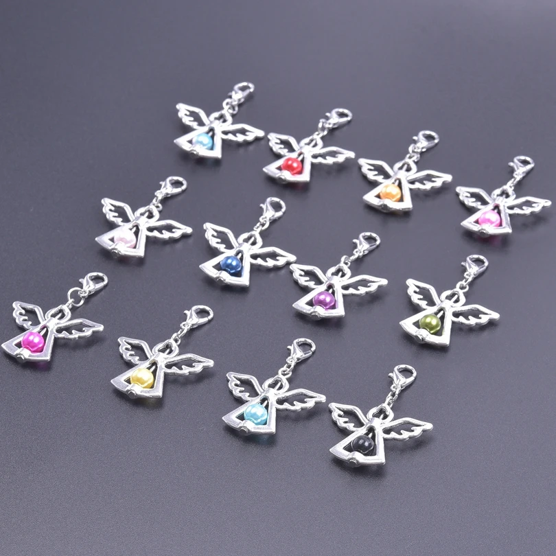 12pcs/lot Dancing Angel Wings Vintage Silver Color Charm Pendants DIY Handmade Jewelry Making Craft Keychain Accessories