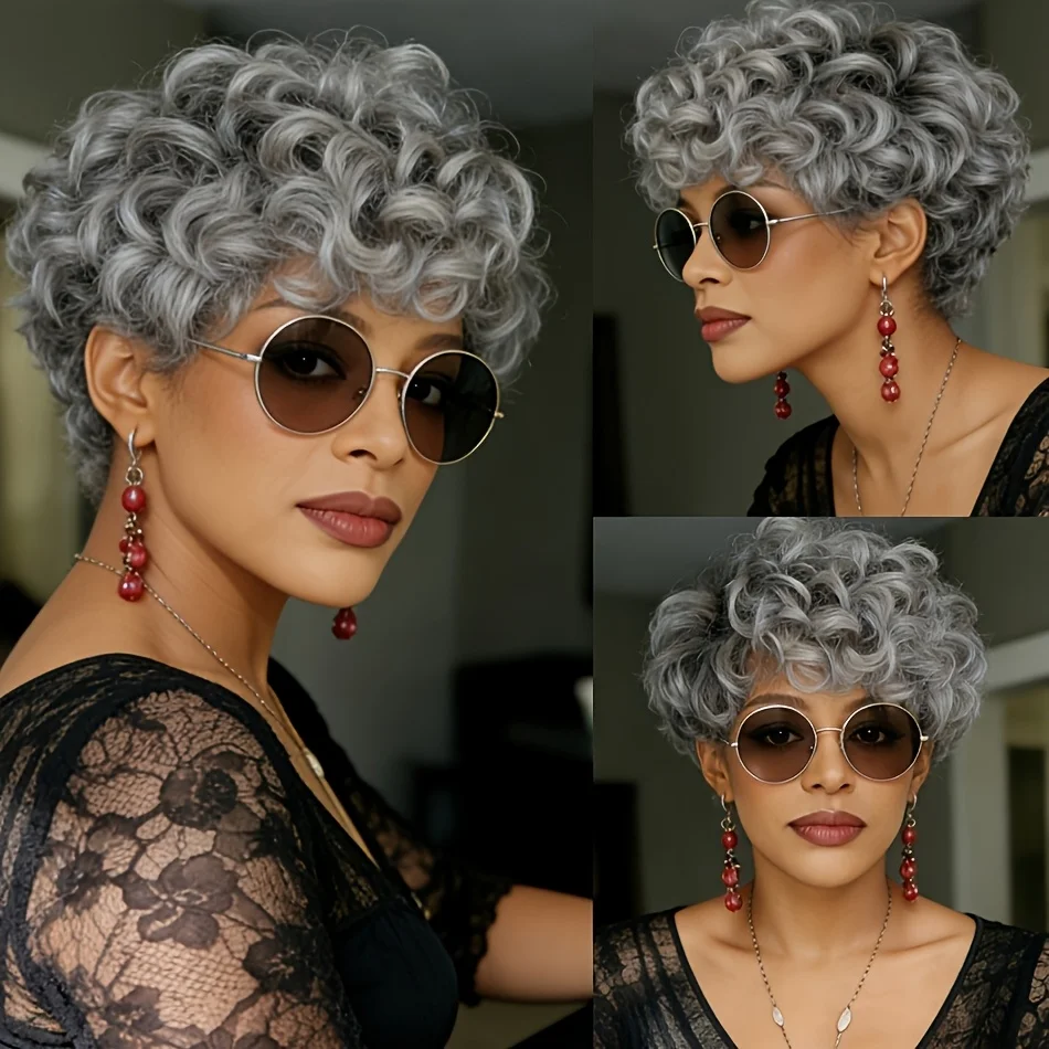 Natural Brazilian Remy Synthetic Wig | Glue-Free Machine-Woven Short Messy Wavy Wig, 180% Density, No Glue Required