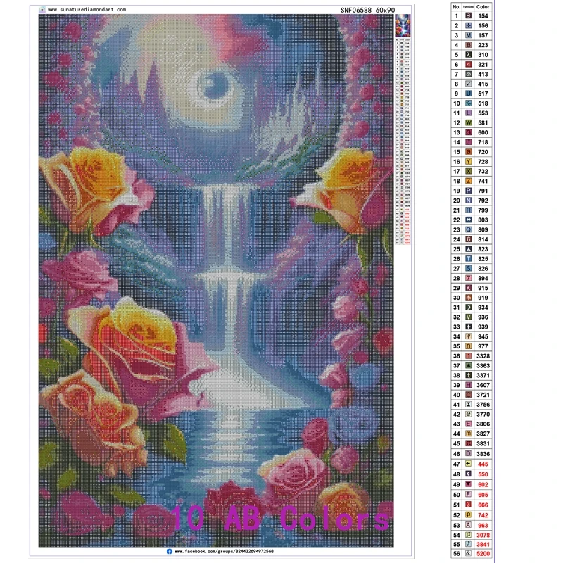 Sunature AB Diamond Painting Art Full Square Round Drills Waterfall Sunset Flower Diamond Painting Kits (5-10 AB Colors)