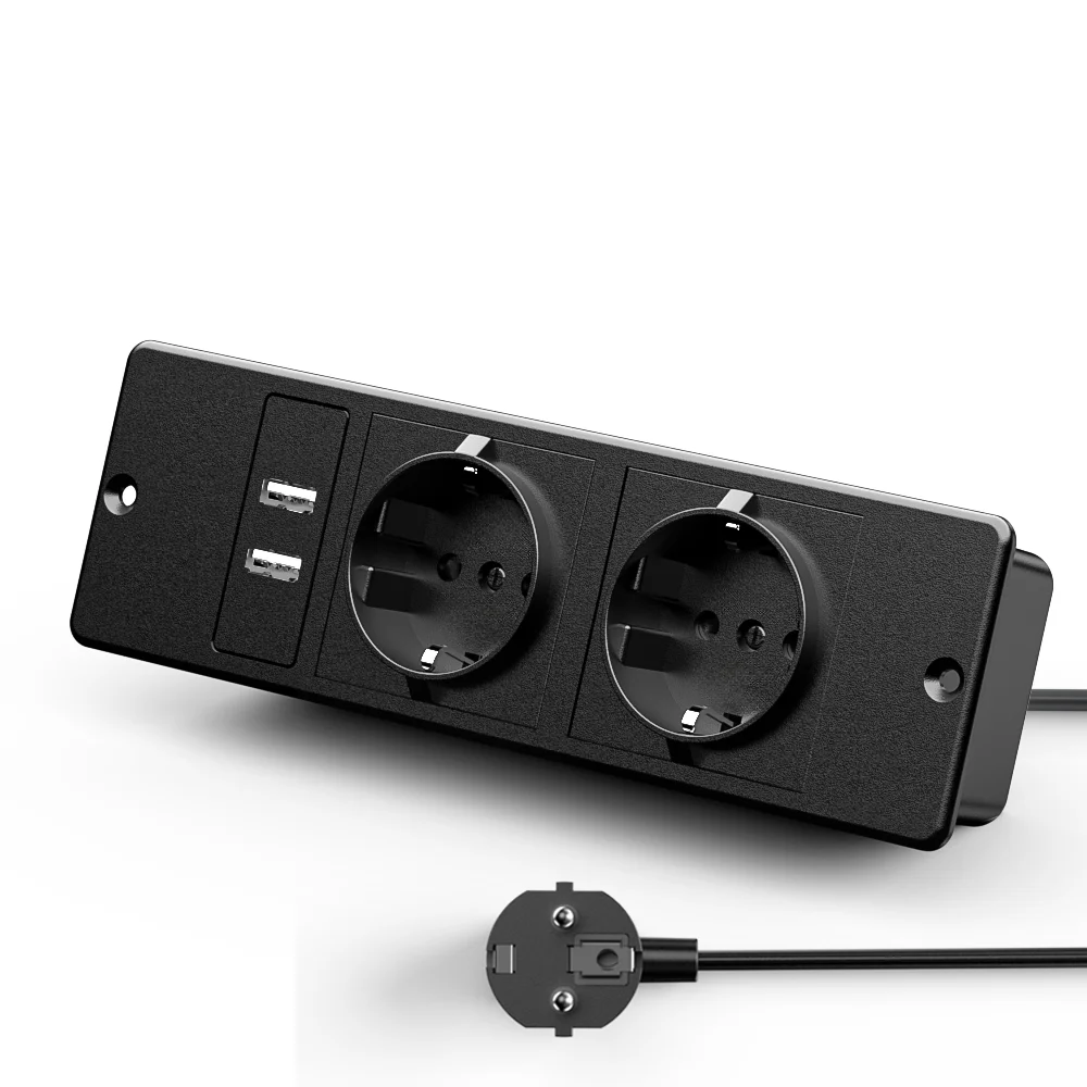 Embedded Power Strip 2 AC Outlet 2 USB Ports1.5M/59.0IN/4.92FT Extension Cord Suitable for Office Desk Conference Table