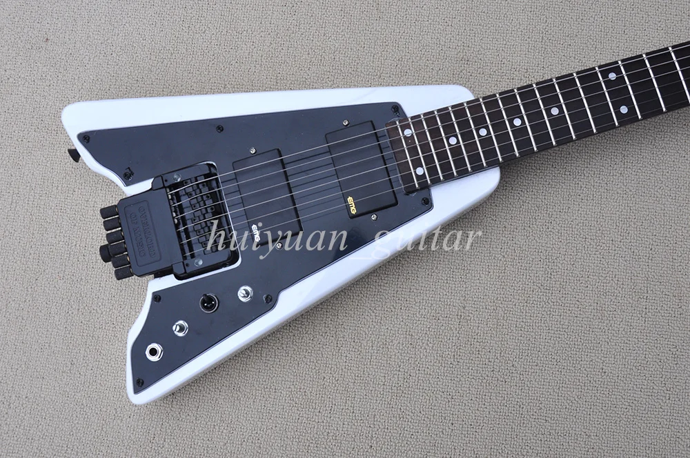Flyoung 6 Strings White and Black Headless Floyd Electric Guitar with Rosewood Fretboard 24 Frets