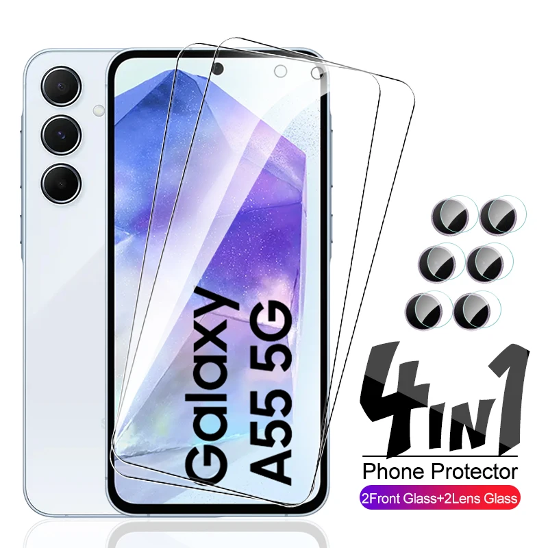 4 In 1 Tempered Glass Screen Protectors For Samsung Galaxy A55 A35 A25 5G A15 A05s A05 4G 2024 Camera Glass Samsun A 55 35 25 15