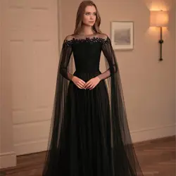 Aileen Black Flowers A-line Shawl Women Evening Dress Evening Dress Stylish Wedding Customized Dresses 2024 Ball Gowns Party