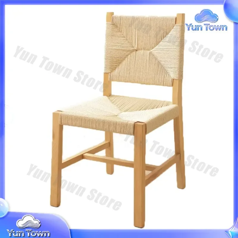 for Nordic solid wood dining chair with braided rope backrest wabi-sabi style ash wood handwoven small apartment medium size