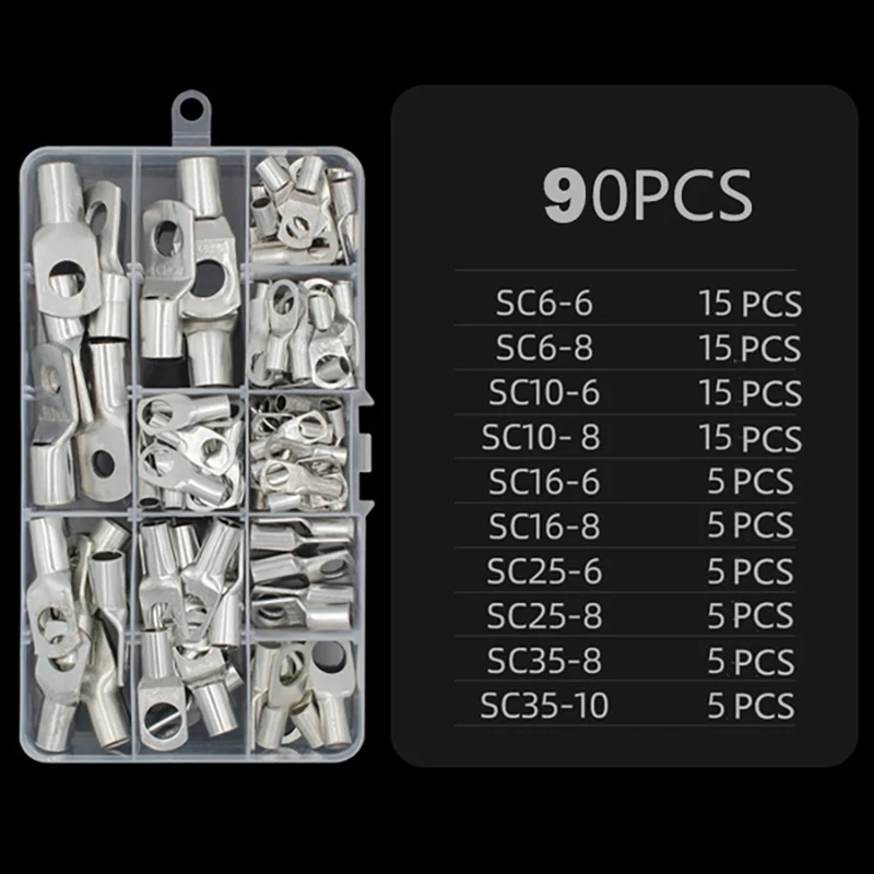 70/240PCS Ring Terminal Kabel Schuhe Lugs 35mm2 Verzinnte Kupfer Lug Draht Auge Anschlüsse Nackte 60 Terminals Lugs Draht Kupfer Kit