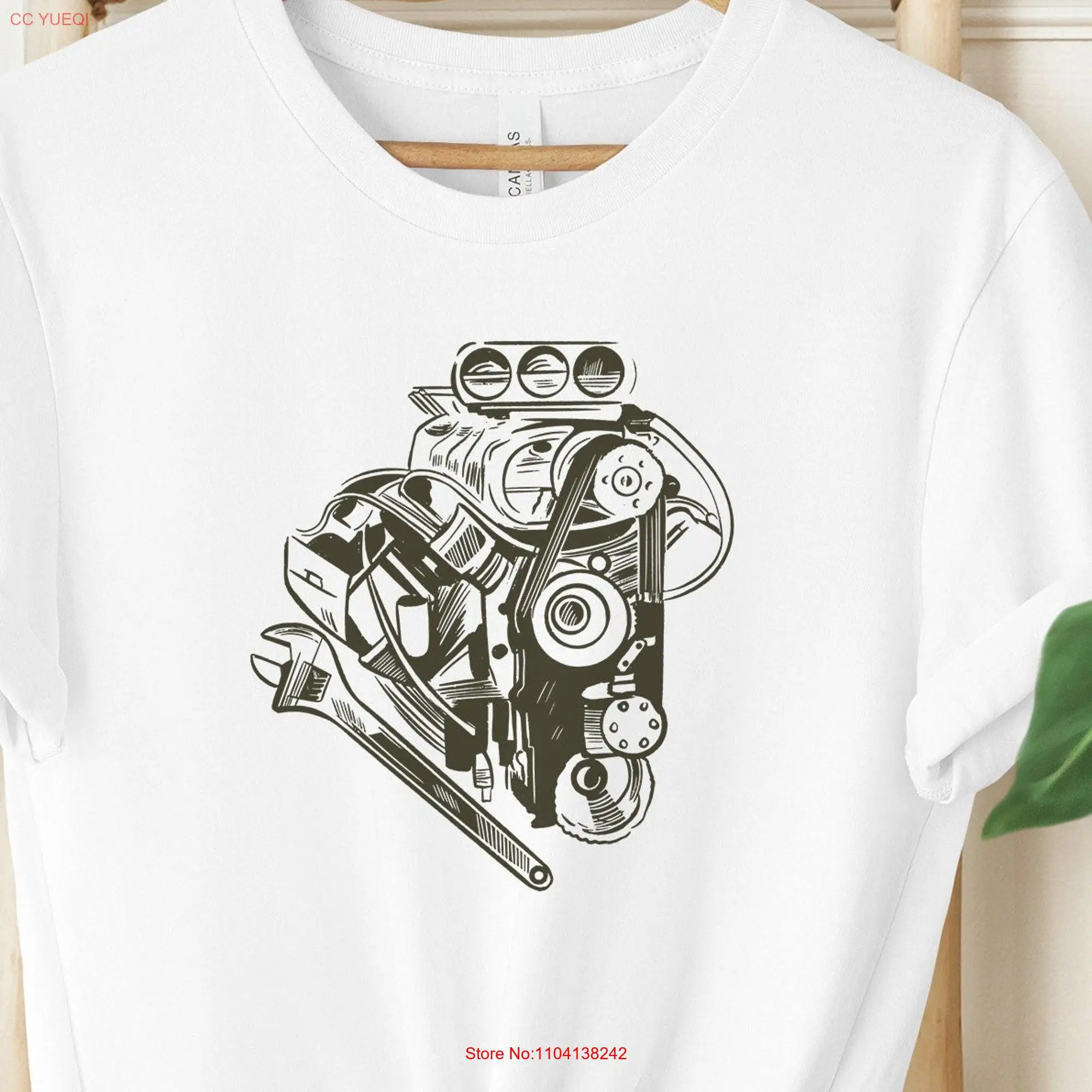 Car Engine Mechanic T Shirt Garage and Workshop Father's Day Automotive Repair long or short sleeves