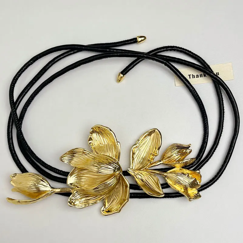 Cintura con fiori di tulipano dorato stile retrò per gonne da donna, jeans, decorazioni, catene in vita, accessori per gioielli, regalo