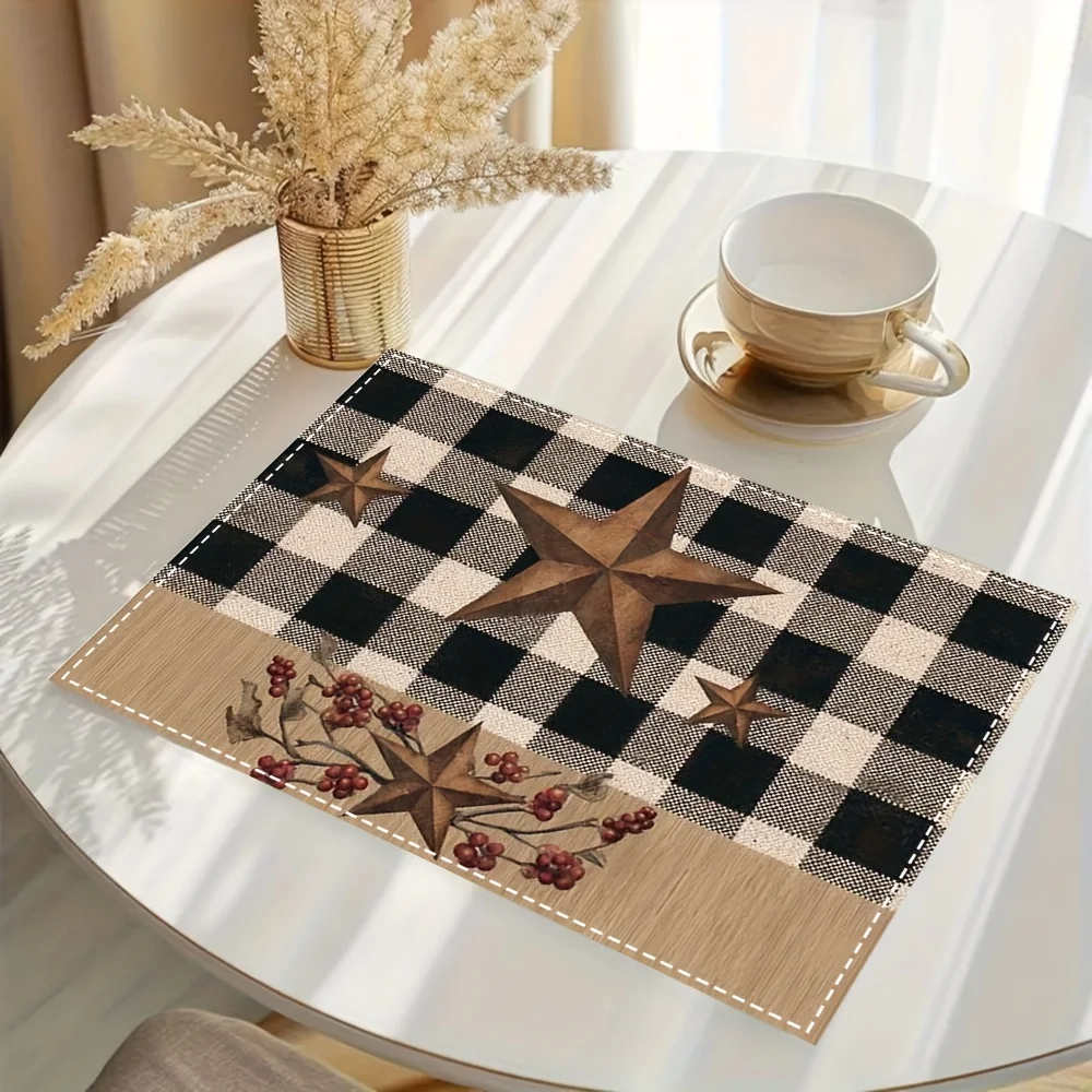 Black And White Checkered Pattern With Stars Country Primitive Style. Kitchen Table Mats Coffee Coasters Bowl Mats Insulated Di