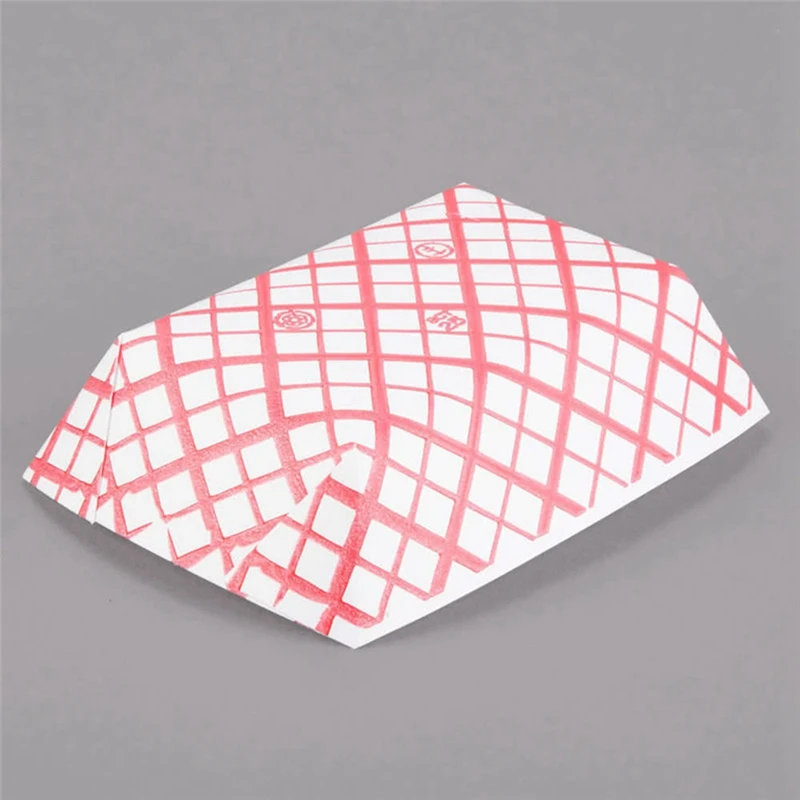 100Pc Paper Food Trays Disposable - Red & White Checkered Leak Proof Paper Food Boats - Paper Trays For Food