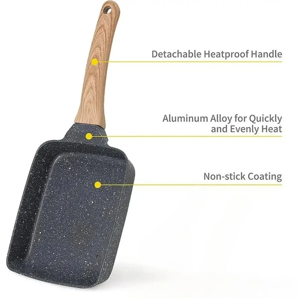 Rectangular Egg Roll Pan with Detachable Anti Scalding Handle Nonstick Tamagoyaki Pan Japanese Omelette Egg Pan for All Stove