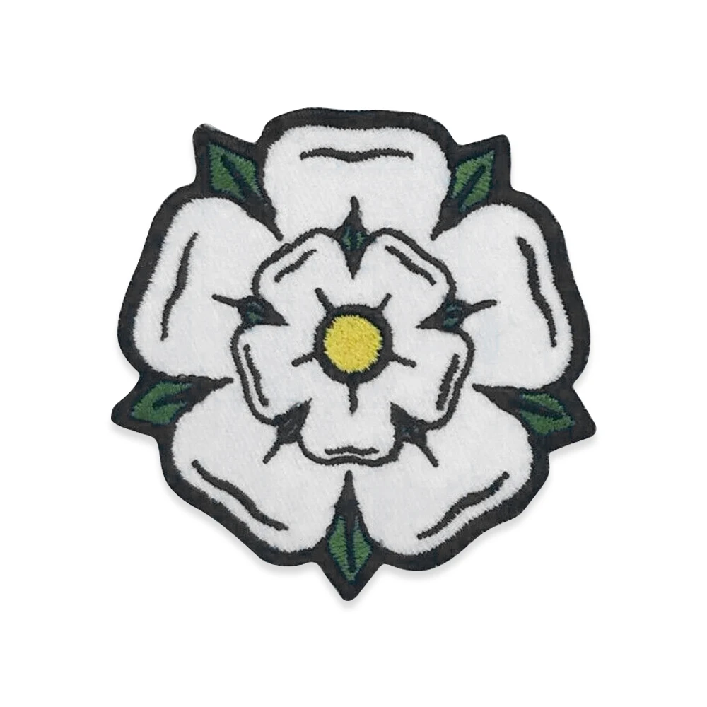 White Flower Green Leaves Embroidered Patches Purity Iron on Embroidery Badges for Garments Shirts Business Suits Hats Handbags