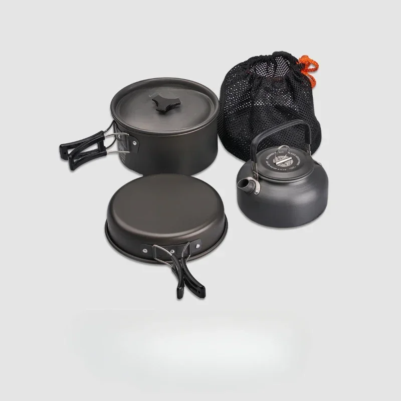 Outdoor light wild three-piece pot , camping picnic light tableware set, cooking pan, frying , kettle