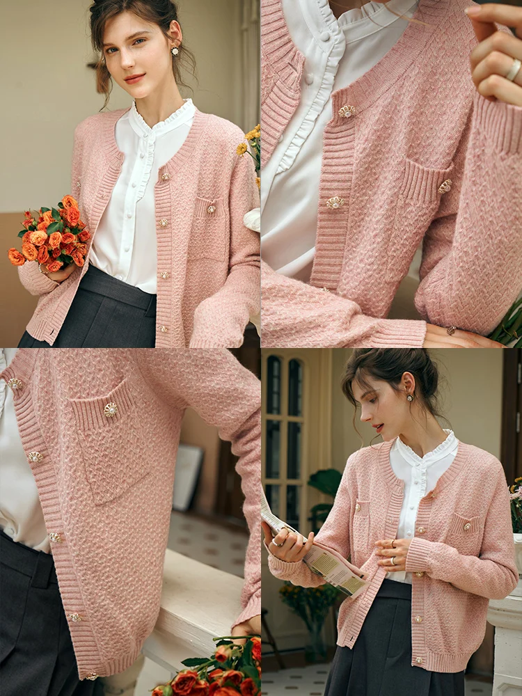 

OLrain Элегантный вязаный кардиган, женский ранний осенний трикотаж 2024, женский милый свитер, короткий свитер, куртка O23QM59811