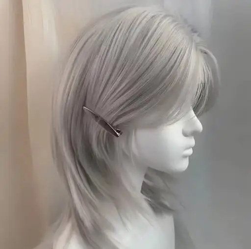 로리타 합성 가발 이마 레이스 늑대 꼬리 짧은 곱슬 머리 실버 그레이 레이어링 데일리 푹신한 가발 풀 헤드 유니섹스 데일리 할로
