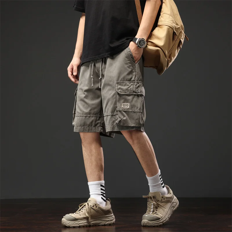 Summer new American heavy vintage cargo shorts male ins trend plus-size casual quarter pants