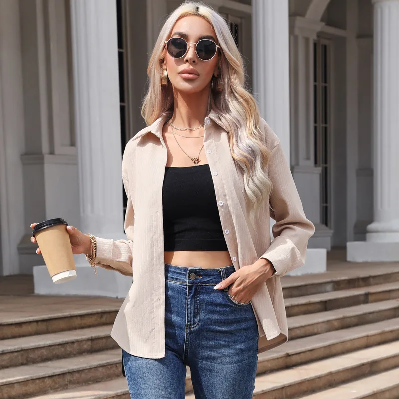 Fashion Simple Corduroy Shirt Women 2024 New Casual Womens Long Sleeve Shirts Loose Solid Color Blouses Tops Fine Lady Clothes