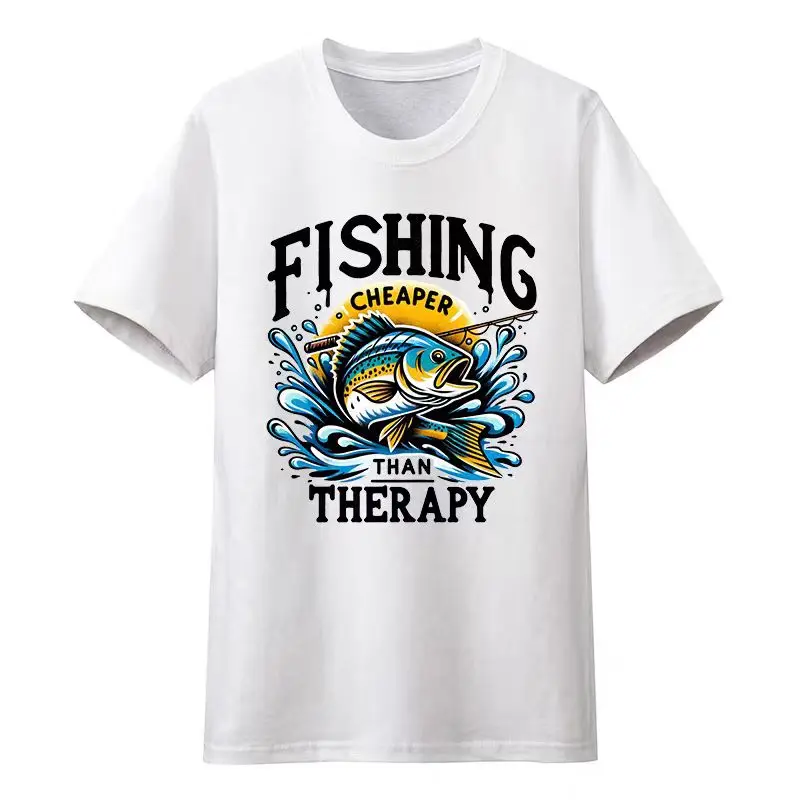 

Lure Fishing Print Pattern Pure Cotton Short-sleeved T-shirt Y2K Casual Style Breathable Summer Round Neck Outdoor Men's Style