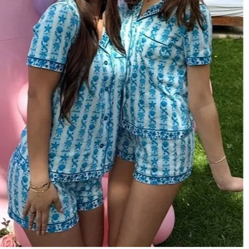 

Cocoon - Fashionable, Cute, Comfortable Pajamas Pink Palm Loose Home Clothes Summer Pajama Set