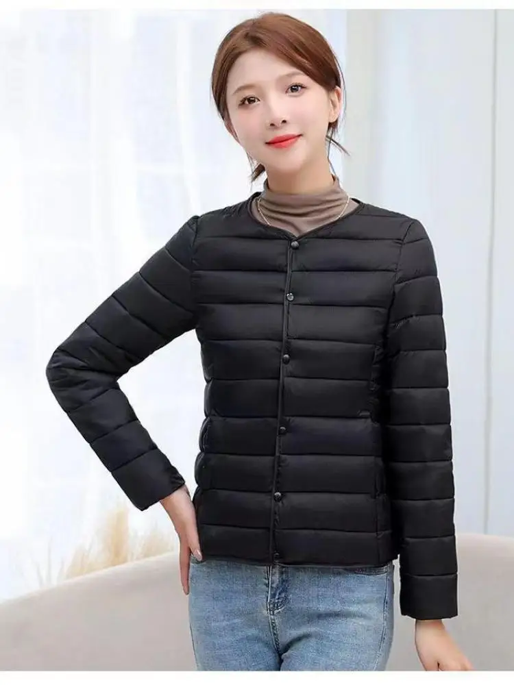 

Korean Fashion Women Long Sleeve Solid Down Cotton Coat 2024 New Autumn Winter Ladies Single Breasted Warm Short Jacket Trendy