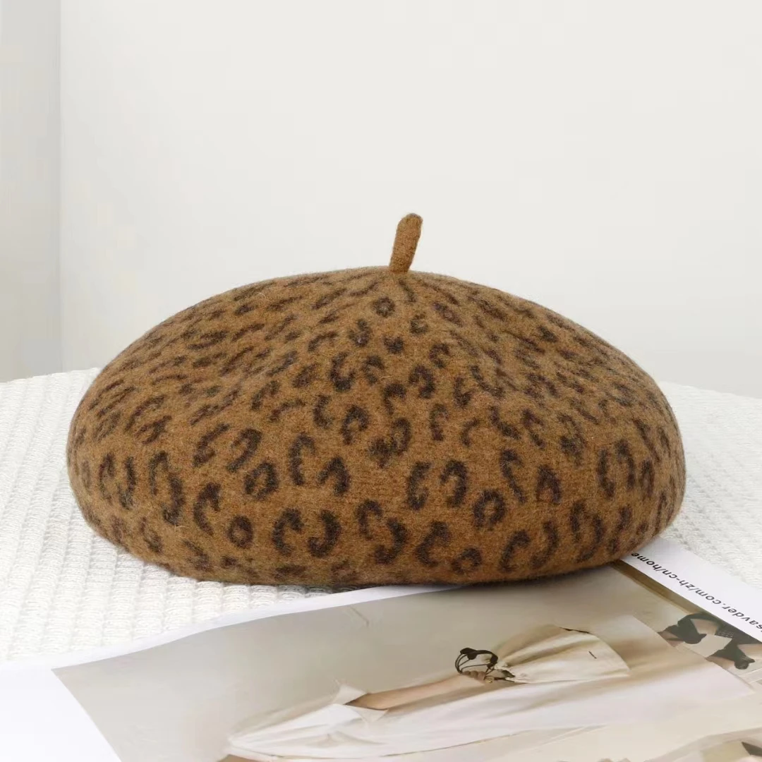 VISROVER New 4 Colors Leopard Winter Beret Female Cap Autumn Winter Wool Hat Top Quality Fashion Boina Gift Wholesales