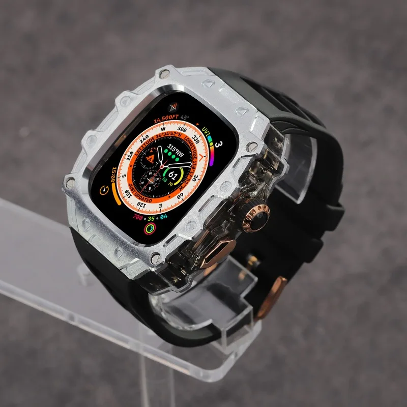 حافظة شفافة من سبائك الزنك، لساعة Apple Ultra 2 المطاطية الفلورية، حافظة الساعة