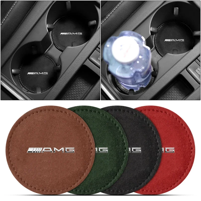 Car Cup Holder Pad Leather AMG Badge Slot Non-slip Coaster Mat Car Styling For Mercedes Benz W205 W177 W212 W213 W221 W220 W176