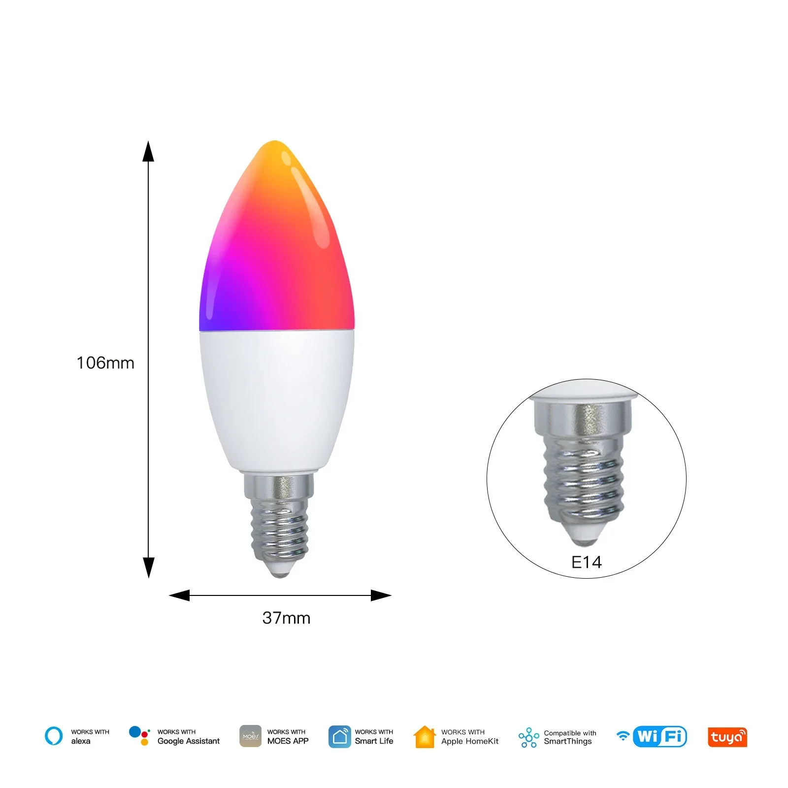 MOES Tuya Matter WiFi Smart Bulb Dimmbares LED-Licht 16 Millionen RGB-Farben E14 Kerzenlampe Sprachsteuerung Alexa Google Home 6